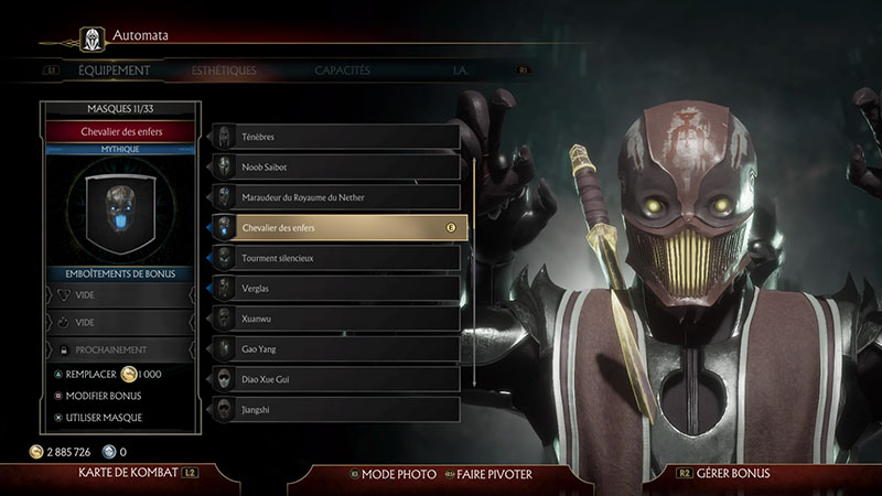MK 11 - personnalisation des accessoires